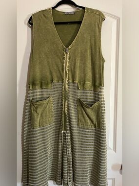 Beau Jours Olive Green Sleeveless Zip-Front Dress Lg Versatile Casual
Comfy